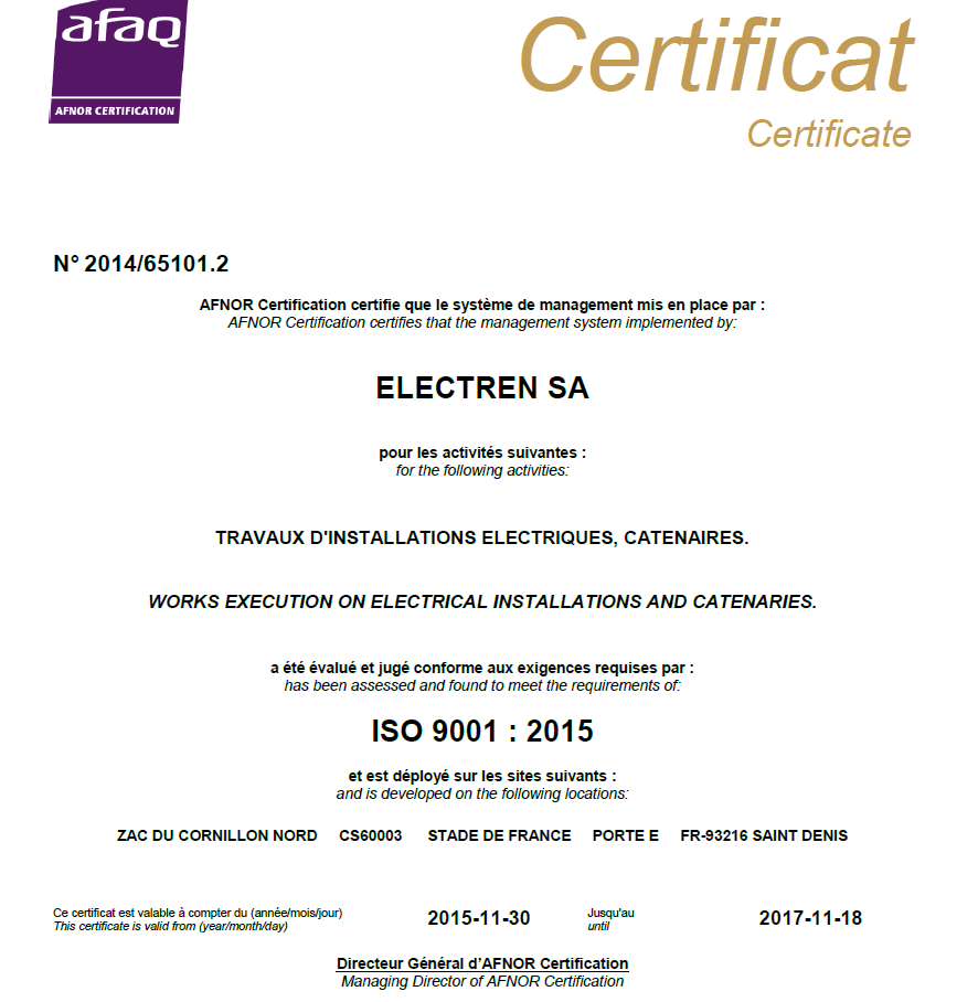 Certificado 9001 AFNOR
